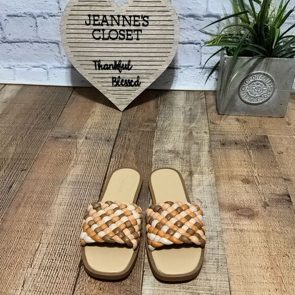 Madewell The Suzi Slide Puffy Woven Sandals Shoes size 8.5 M Leather - Picture 2 of 10